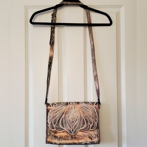 Patricia Nash Large Metallic Bronze Leather Crossbody With Dust Bag And Card